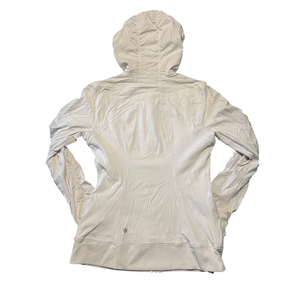 Lululemon Dance Studio Jacket White‎ Full Zip Hooded Cinched Sleeve Size 8